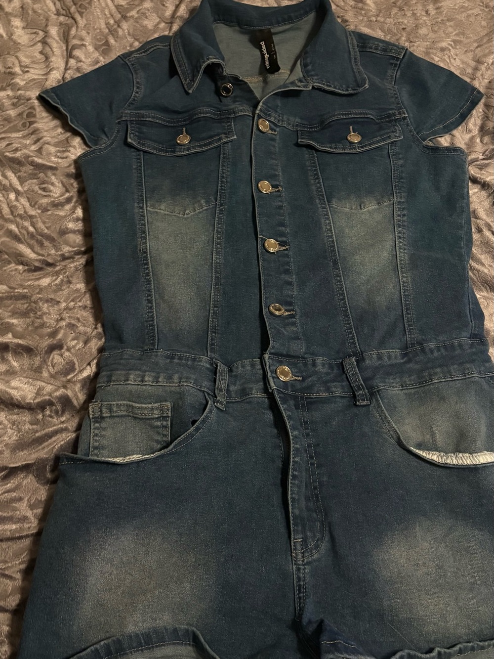 Missguided Blue Denim Short Overalls Romper